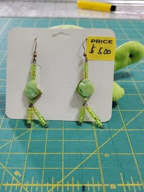 Handcrafted Lime Green Beaded Dangle Earrings
